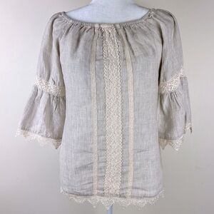French Curve | Cottagecore Prairie Western Boho Peasant Lace Linen Top | S